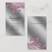 Glitter Makeup Salon Elegant Pink Silver Leaf Afsprakenkaartje (Voorkant / Achterkant)