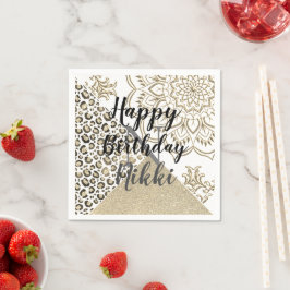 Glitter Mandala Leopard Gepersonaliseerde Verjaard Servet