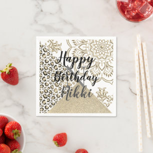 Glitter Mandala Leopard Gepersonaliseerde Verjaard Servet