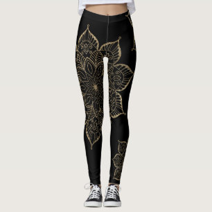 Glitter Mandalas, gecentreerd Gold Faux, zwart Leggings