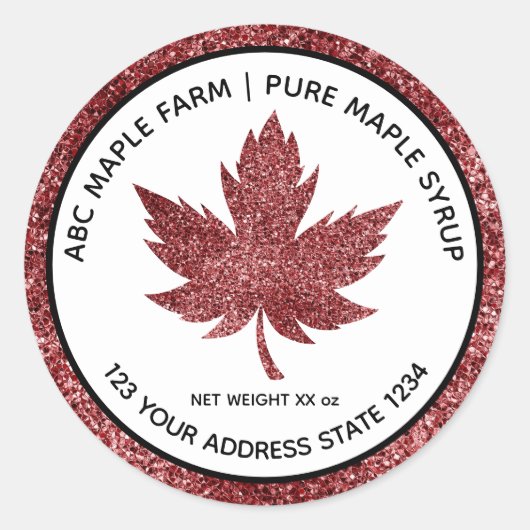 Glitter Maple Leaf Maple Syrup Label (Voorkant)