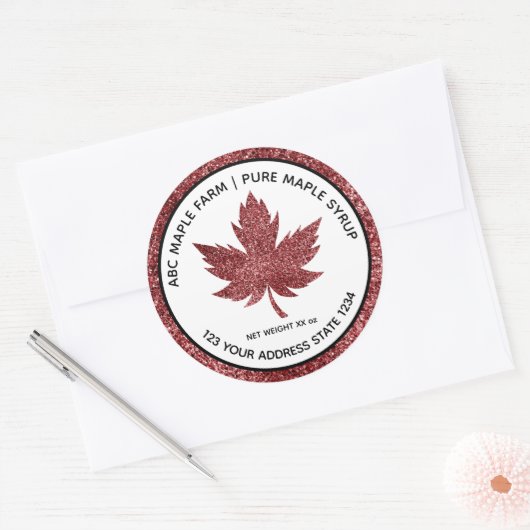 Glitter Maple Leaf Maple Syrup Label (Envelop)