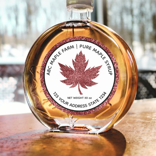 Glitter Maple Leaf Maple Syrup Label