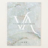 Glitter Marble Elegant White Split Monogram Custom Planner (Voorkant)