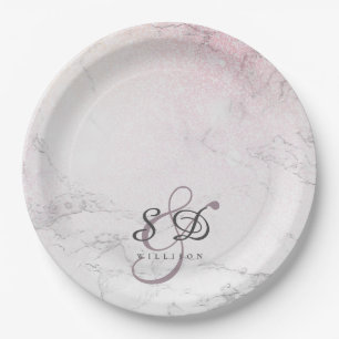 Glitter Marble-monogram Papieren Bordje
