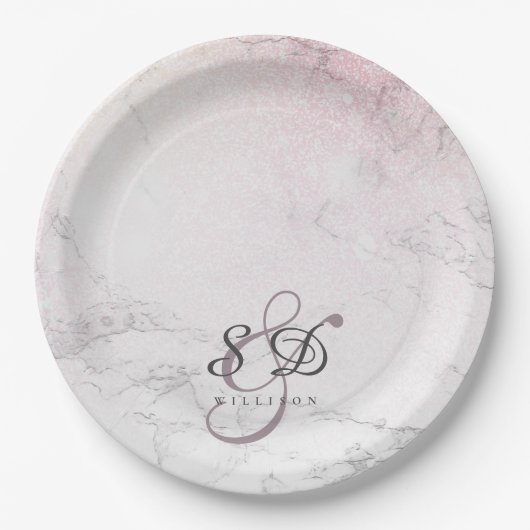 Glitter Marble-monogram Papieren Bordje (Voorkant)