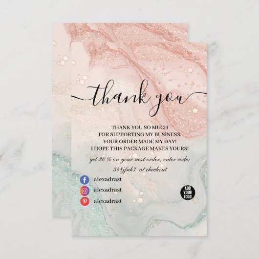 Glitter Marble Splash Liquid Bedankkaart (Voorkant / Achterkant)