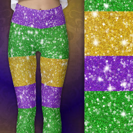 Glitter Mardi Gras Colorful Stripe Carnaval Leggings