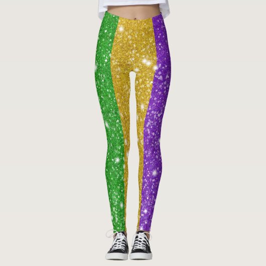 Glitter Mardi Gras Colorful Stripe Carnaval Leggings (Voorkant)