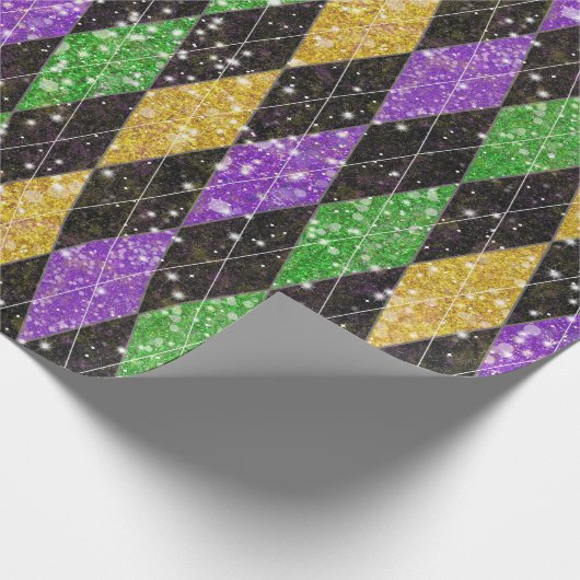 Glitter Mardi Gras Harlequin Argyle Cadeaupapier (Hoek)
