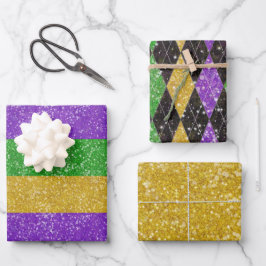 Glitter Mardi Gras Harlequin Argyle Stripe Inpakpapier Vel