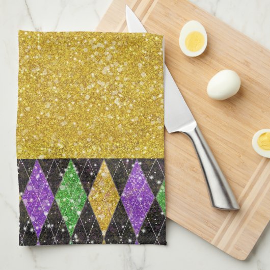 Glitter Mardi Gras Harlequin Argyle Theedoek (Quarter Fold)
