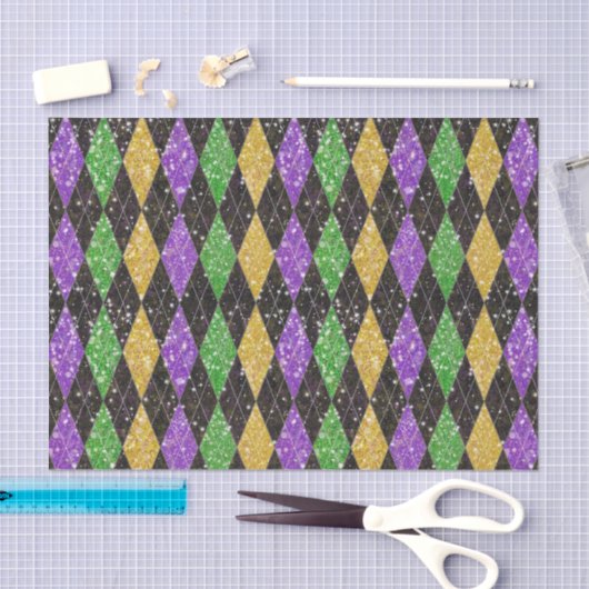Glitter Mardi Gras Harlequin Argyle Tissuepapier (Craft)