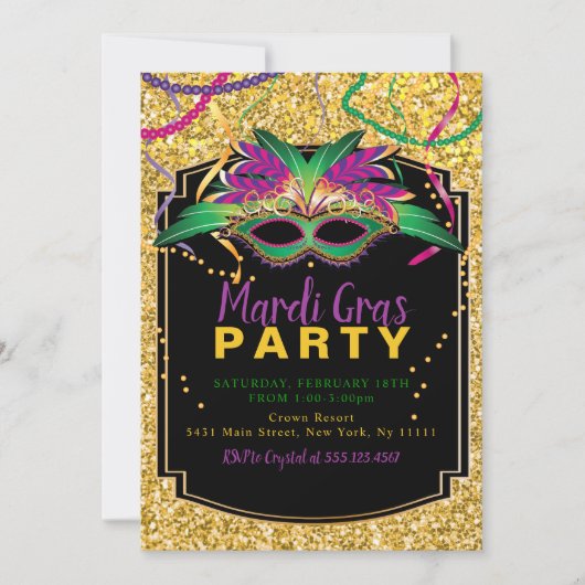Glitter Mardi Gras Kaart (Voorkant)