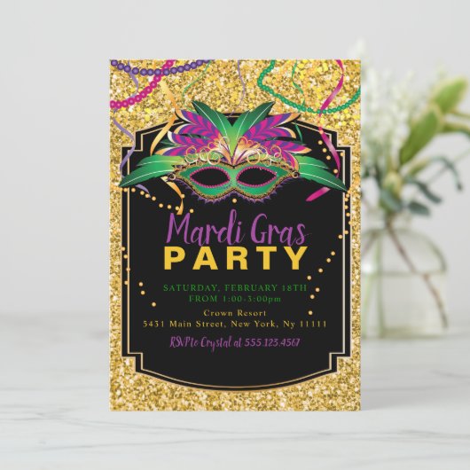 Glitter Mardi Gras Kaart (Staand voorkant)