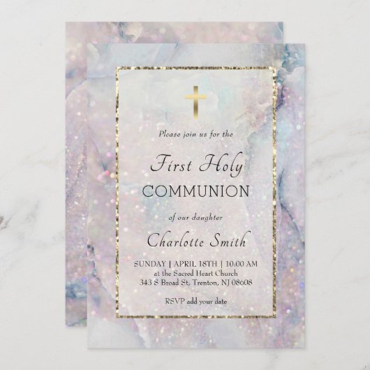 glitter marmeren achtergrond eerste communie uitno kaart (Voorkant / Achterkant)