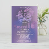Glitter Mask Paars Sweet 16 Kaart (Staand voorkant)