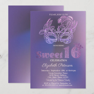 Glitter Mask Paars Sweet 16 Kaart