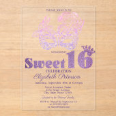 Glitter Mask Violet  Sweet 16 Acryl Uitnodigingen (Voorkant)