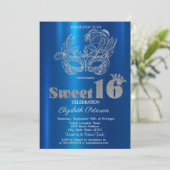 Glitter Masker Blauw Metallic Sweet 16 Kaart (Staand voorkant)