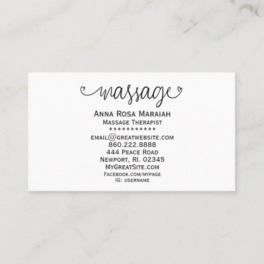 *~* Glitter Massage Therapist Therapie Hearts Visitekaartje (Achterkant)