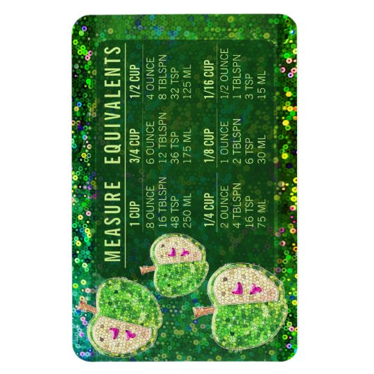 Glitter Measuring Conversion Kitchen Measure Guide Magneet (Verticaal)