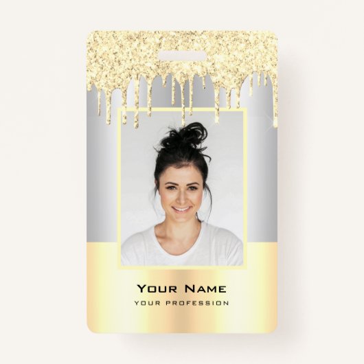 Glitter - medewerker op maat - Gele Gold-naam Badge (Voorkant)