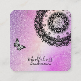 *~* Glitter Meditation Butterfly Yoga Mandala Vierkante Visitekaartje
