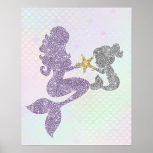 Glitter Meermin Moeder & Kind Poster
