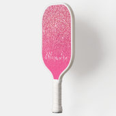 Glitter Meisjesachtige Fonkelende Roze Roze Script Pickleball Paddle (Links)