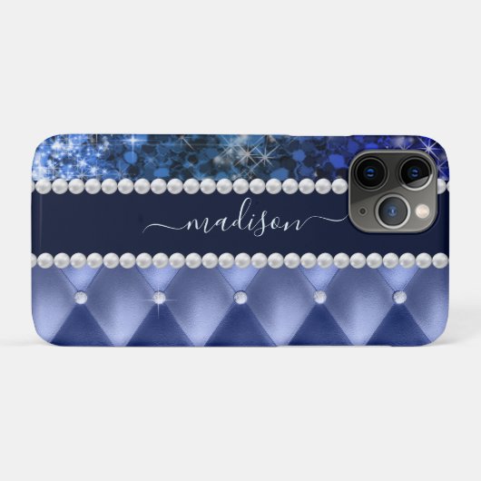Glitter Meisjesachtige Glans Luxe Marineblauw Case-Mate iPhone Case (Achterkant (horizontaal))