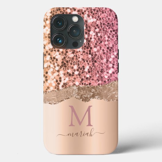Glitter Meisjesachtige Glitter Roze Gouden Bruilof Case-Mate iPhone Case (Achterkant)