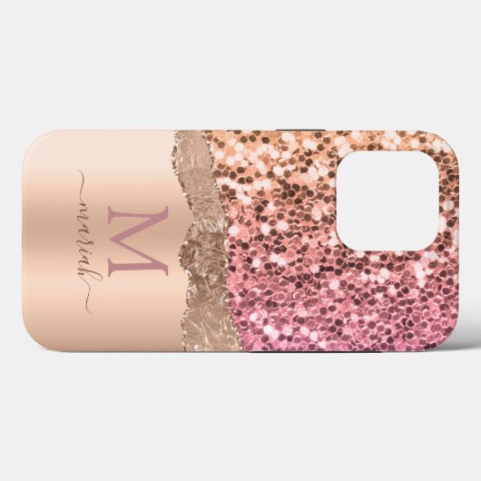 Glitter Meisjesachtige Glitter Roze Gouden Bruilof Case-Mate iPhone Case (Achterkant (horizontaal))