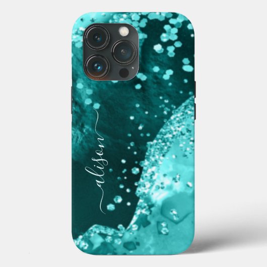 Glitter Meisjesachtige Glitter Verjaardag Turquois Case-Mate iPhone Case (Achterkant)