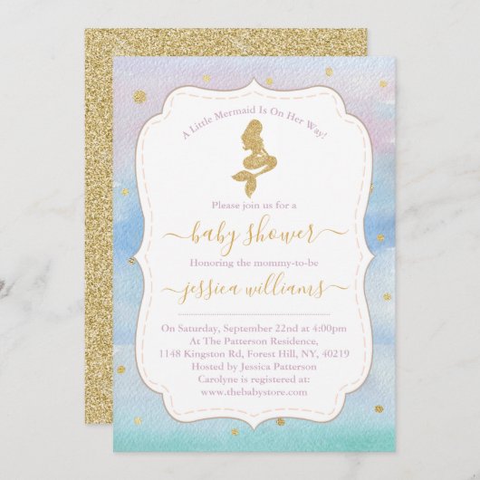 Glitter Mermaid Baby shower Kaart (Voorkant / Achterkant)