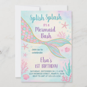 Glitter Mermaid Birthday Uitnodiging
