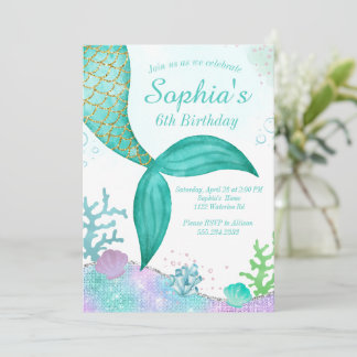 Glitter Mermaid Birthday Uitnodiging