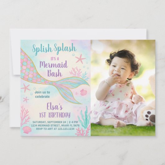 Glitter Mermaid Birthday Uitnodiging (Voorkant)