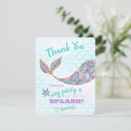 Glitter Mermaid, Dank u wel, onder het Zee Bedankkaart (Staand voorkant)