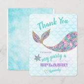 Glitter Mermaid, Dank u wel, onder het Zee Bedankkaart (Voorkant / Achterkant)