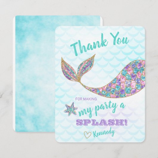 Glitter Mermaid, Dank u wel, onder het Zee Bedankkaart (Voorkant / Achterkant)