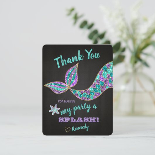 Glitter Mermaid, Dank u wel, onder het Zee Bedankkaart (Staand voorkant)