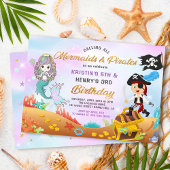 Glitter Mermaid en Pirate onder Zee Birthday Kaart
