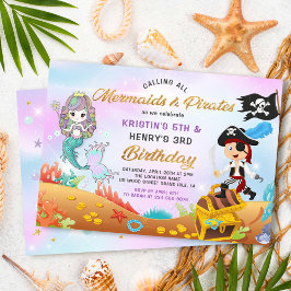 Glitter Mermaid en Pirate onder Zee Birthday Kaart