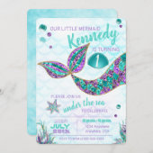 Glitter Mermaid Invitation, onder de Zee Partij, Kaart (Voorkant / Achterkant)