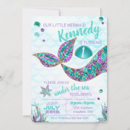 Glitter Mermaid Invitation, onder de Zee Partij, Kaart