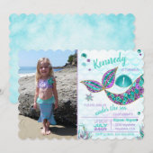 Glitter Mermaid Invitation, onder de Zee Partij, Kaart (Voorkant / Achterkant)