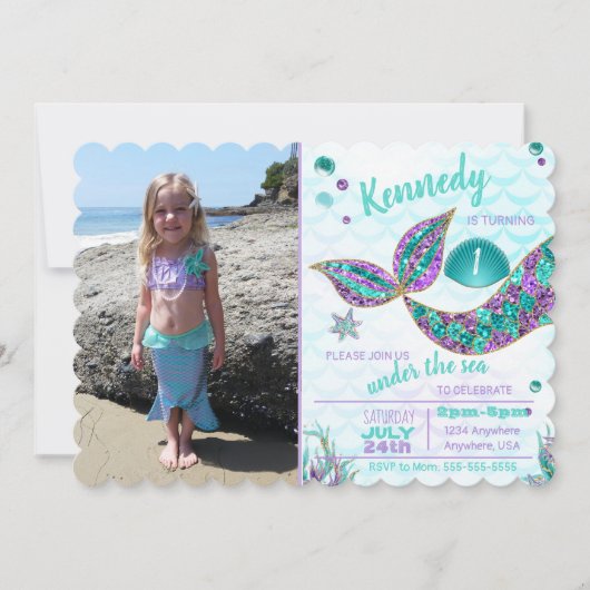 Glitter Mermaid Invitation, onder de Zee Partij, Kaart (Voorkant)