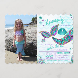 Glitter Mermaid Invitation, onder de Zee Partij, Kaart