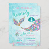Glitter Mermaid Invitation, onder de Zee Partij, Kaart (Voorkant / Achterkant)